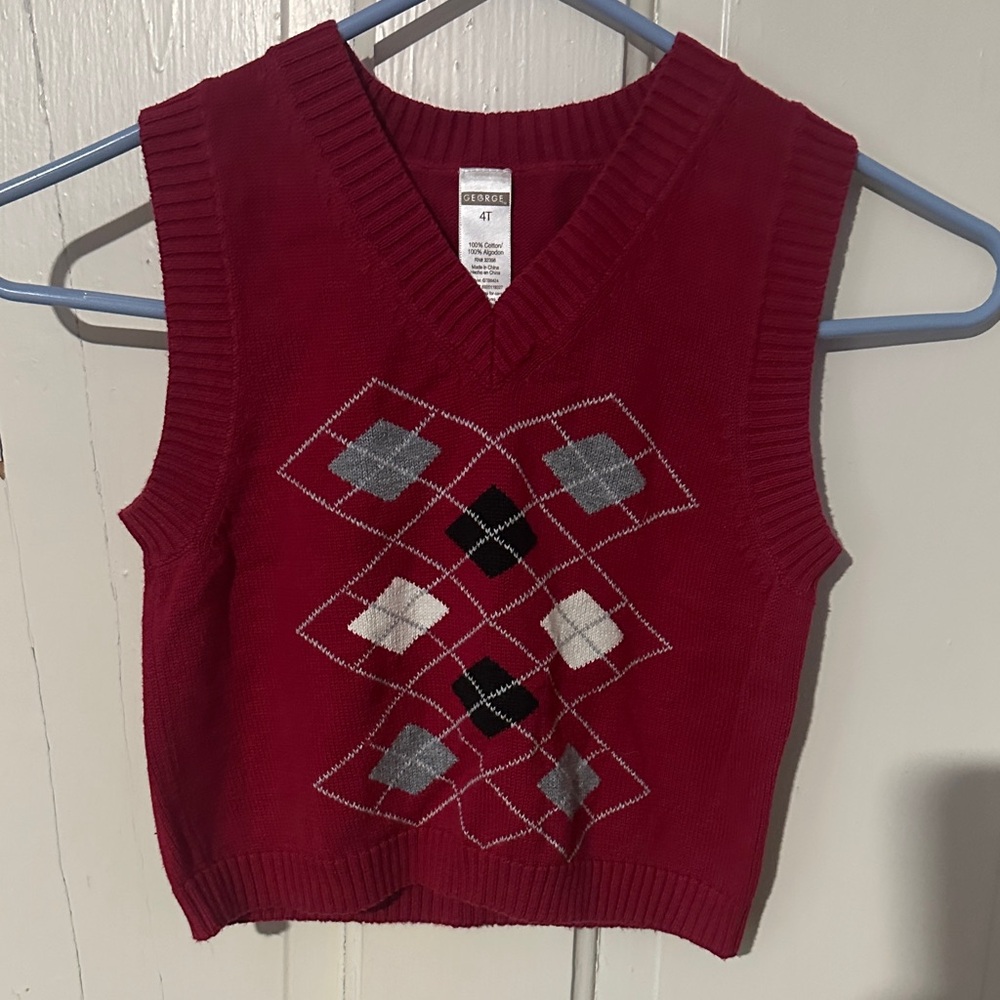 George Kids Red Sweater Vest with Argyle Design
